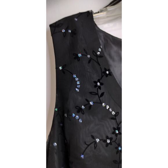 4302)R&M Richards Karen Kwong Black Bling Sheer Tank & Duster Set Plus Size 24W - Picture 7 of 9